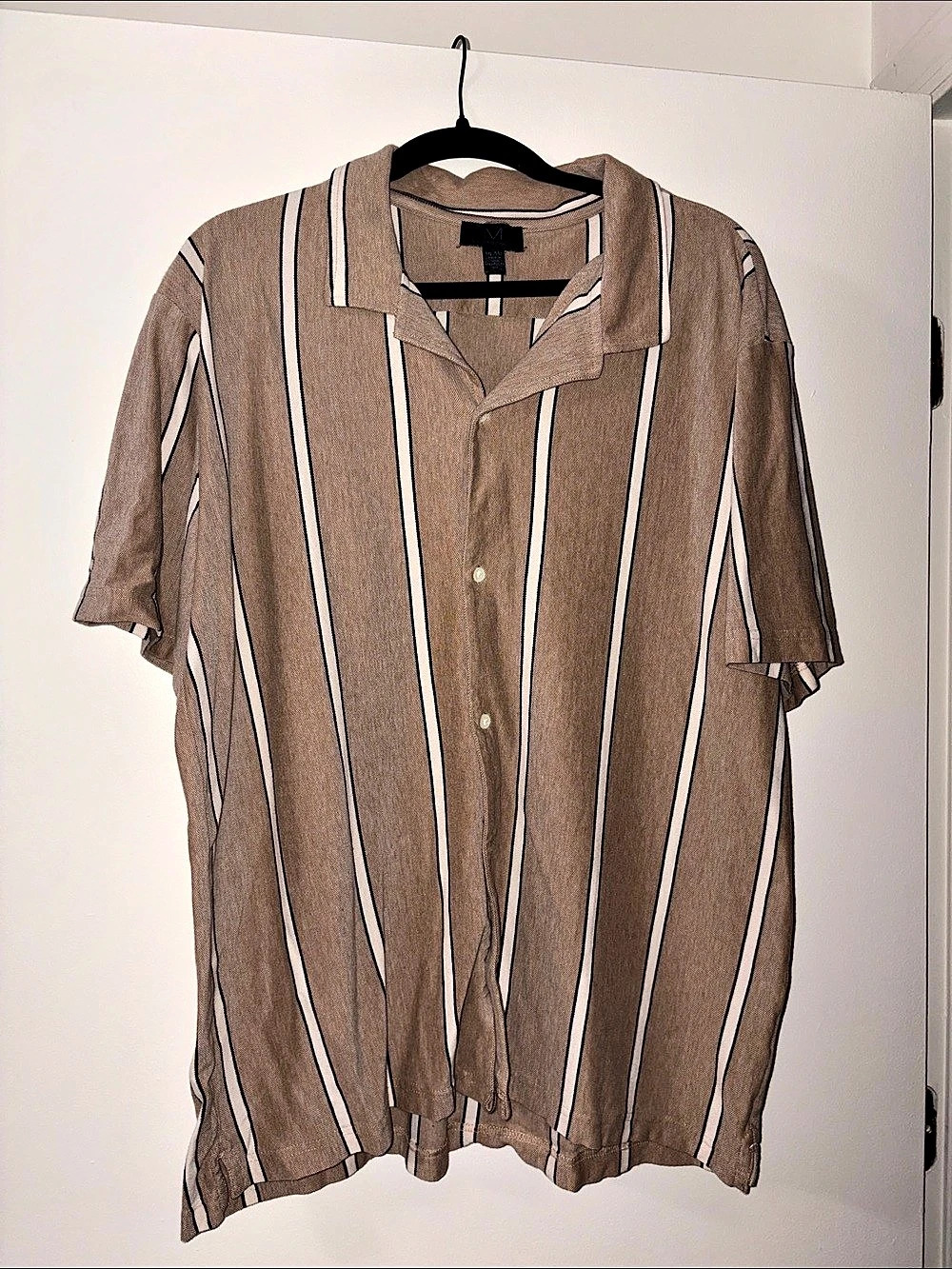 Magaschoni Striped Button Down in Brown & White Like New